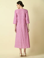 Thumbnail for Myshka Women's Pink Floral Printed Gown Dress - Distacart