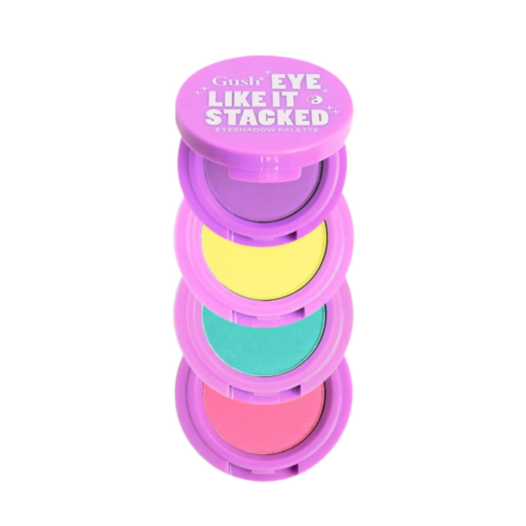 Gush Beauty Eye Like It Stacked - KPOP - 4 in 1 - Purple Rain, Sunshine Yellow, Blue Lagoon & Pop Pink - Distacart