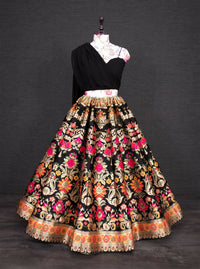 Thumbnail for InfinitySaree Black Banarasi Silk Lehenga Choli for Women, Ready to Wear Stitched Lengha Choli for Party - Distacart