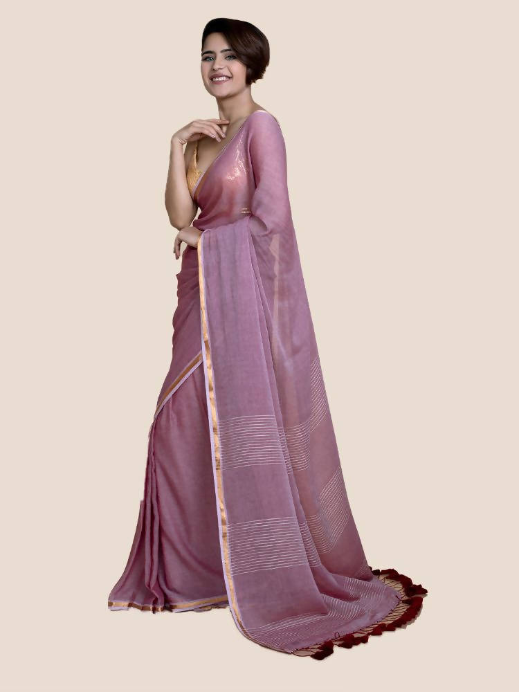 Suta Women Maroon Mul Cotton Saree With Zari Border And Ghicha Pallu - Distacart