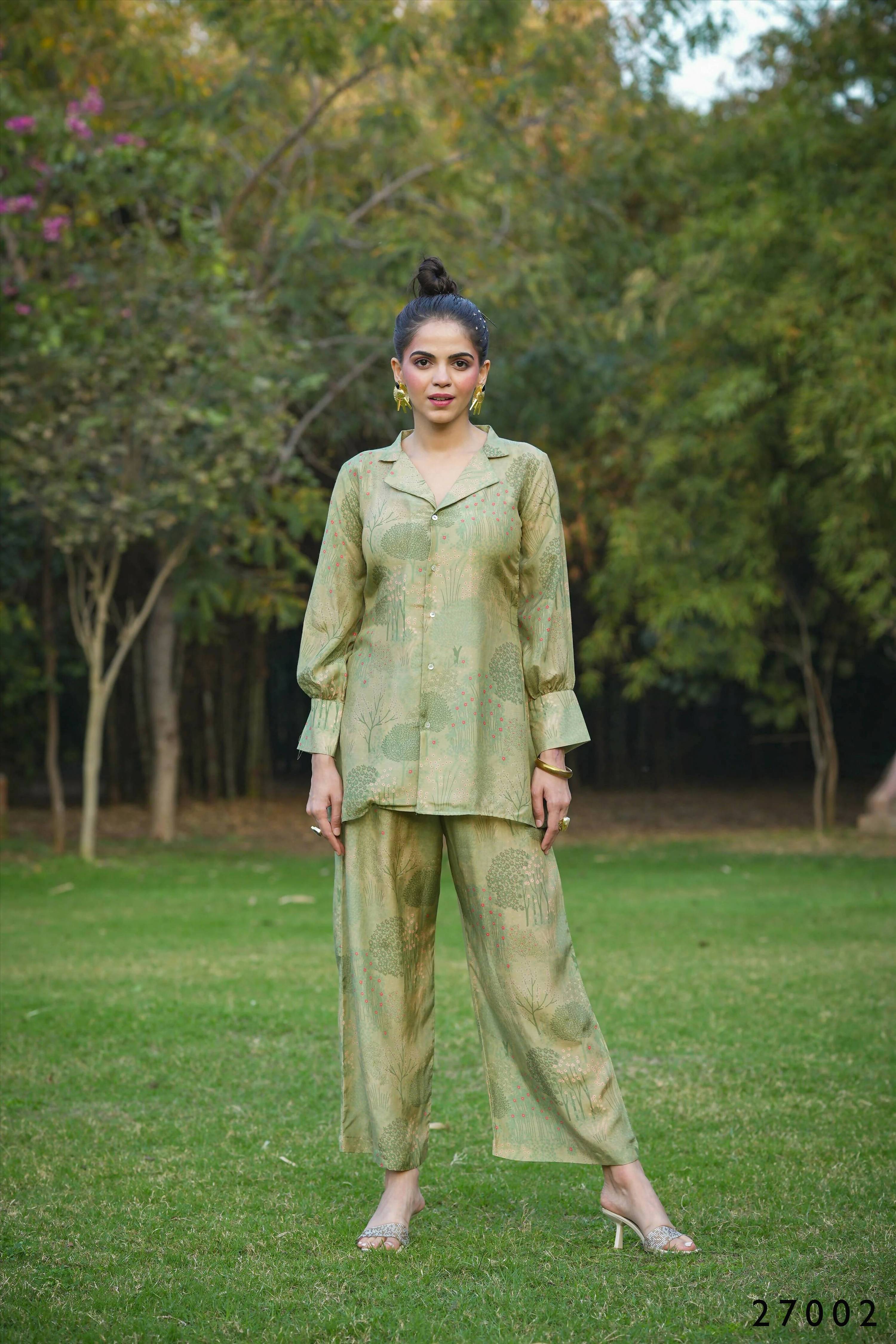 Women's Casual Fashionable Mahendi Mull Cotton co-ord set - Anya - Distacart