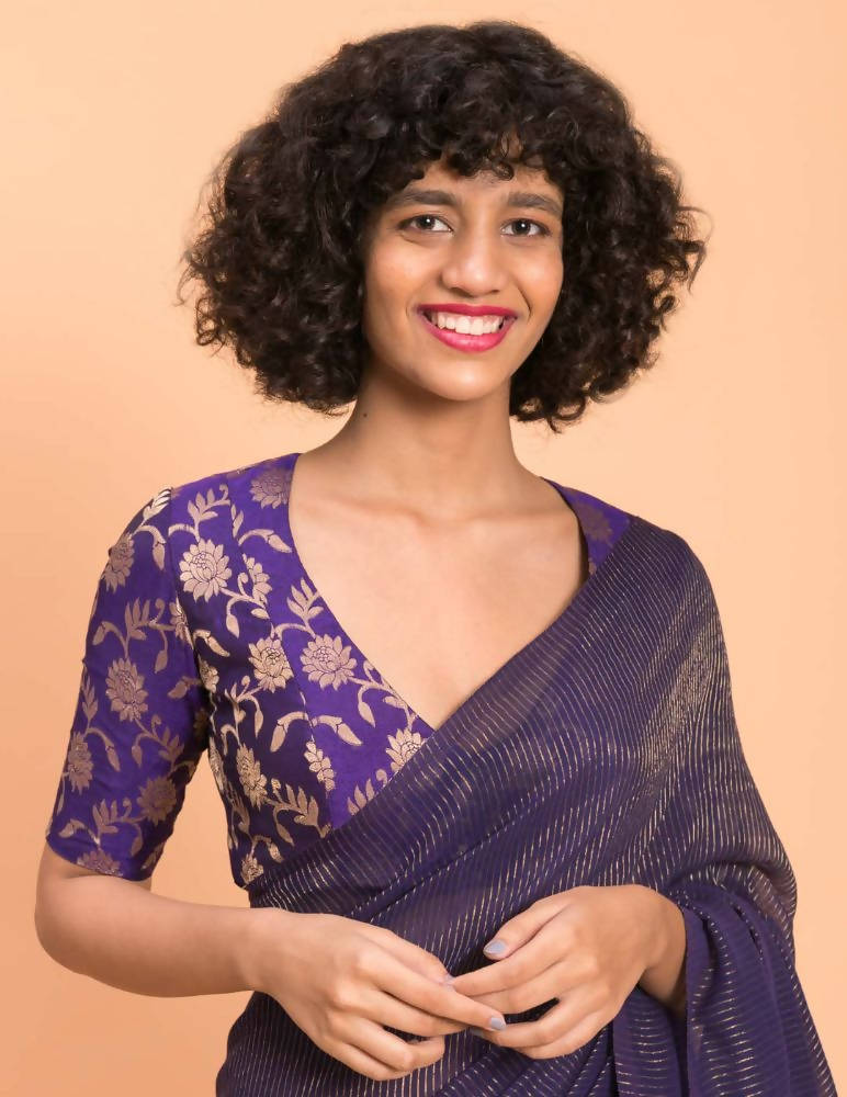 Suta Purple Woven Zari Striped Pure Handloom Cotton Saree - Distacart