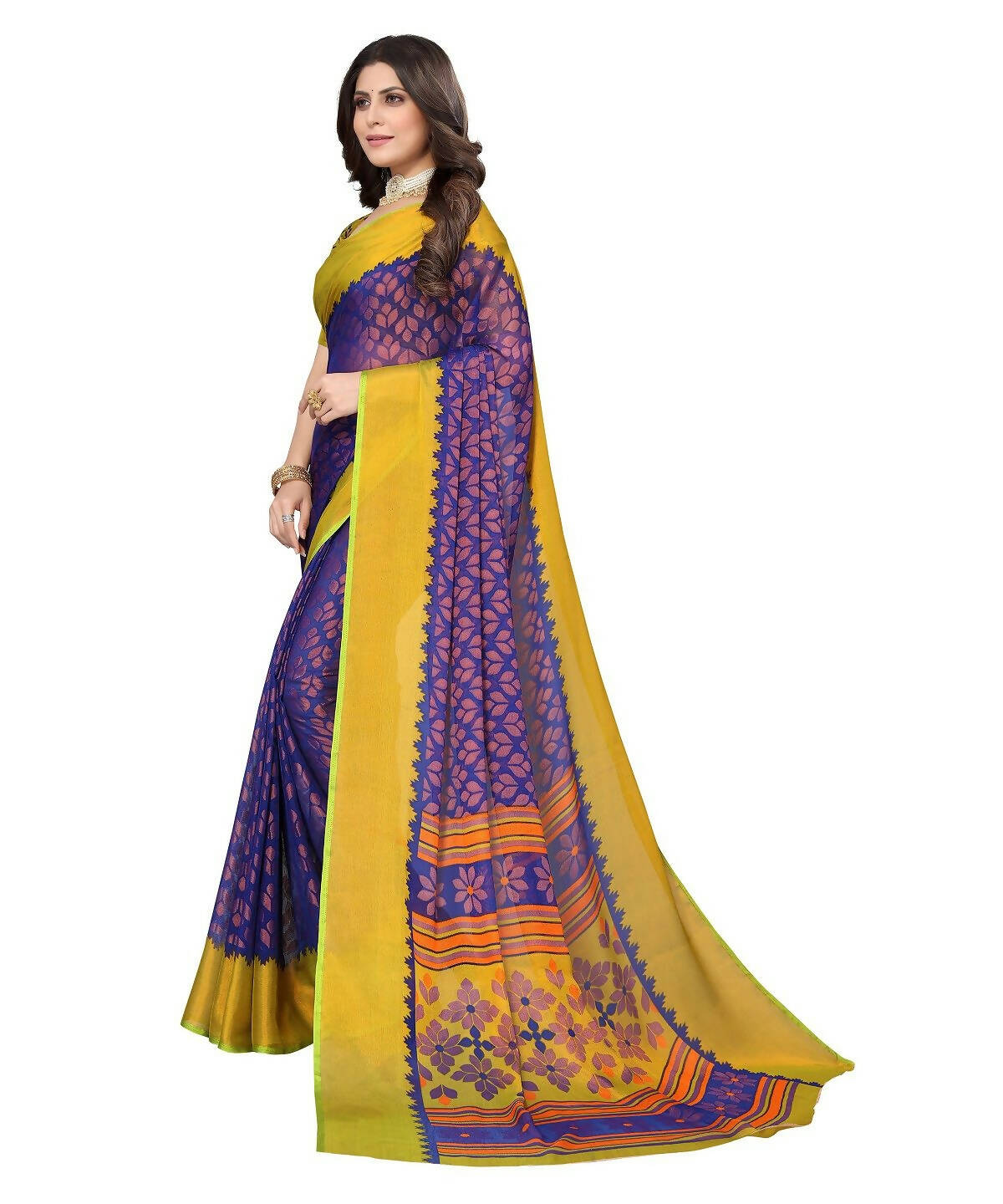Vamika Blue Chiffon Brasso Bollywood Style Woven Saree (ALIZA BLUE) - Distacart