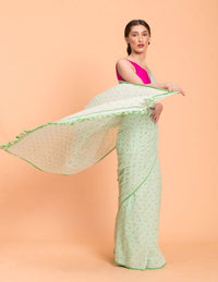 Thumbnail for Suta Lime Green Polka Printed Pure Cotton Saree - Distacart