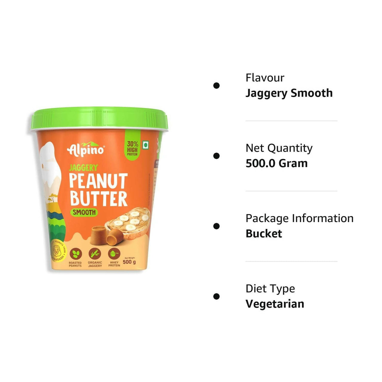 Alpino High Protein Jaggery Peanut Butter Smooth - Distacart