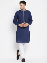 Thumbnail for Even Apparels Blue Pure Cotton Men's Kurta With Contrast Collar And Placket - Distacart