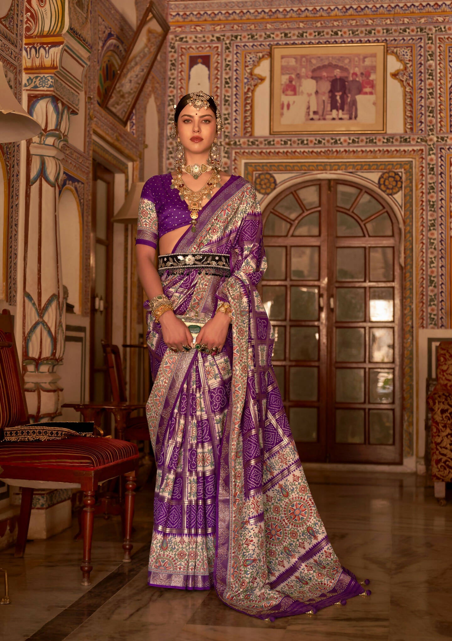 Purple P V Silk Digital Print, Zari Work Printed Saree - Rewaa Parampara - Distacart