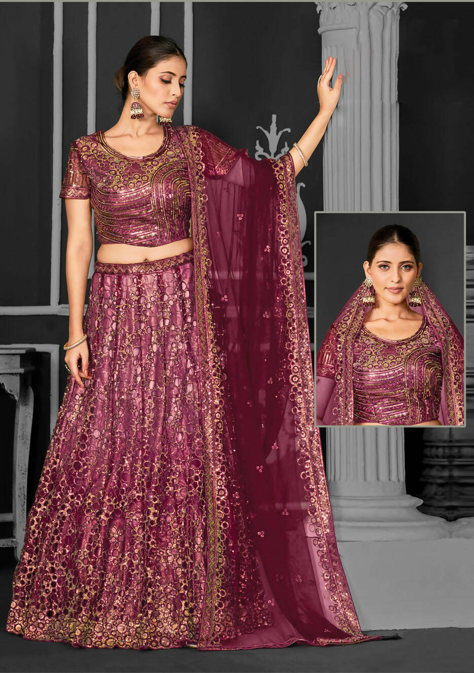 Maroon Net Semi-Stitched Bridal Lehenga - Nimayaa Bonanza - Distacart