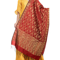 Thumbnail for A R Silk Women's Vanarsi Silk Zari Embroidery Mehroon Fancy Dupatta