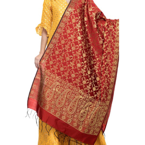 A R Silk Women's Vanarsi Silk Zari Embroidery Mehroon Fancy Dupatta