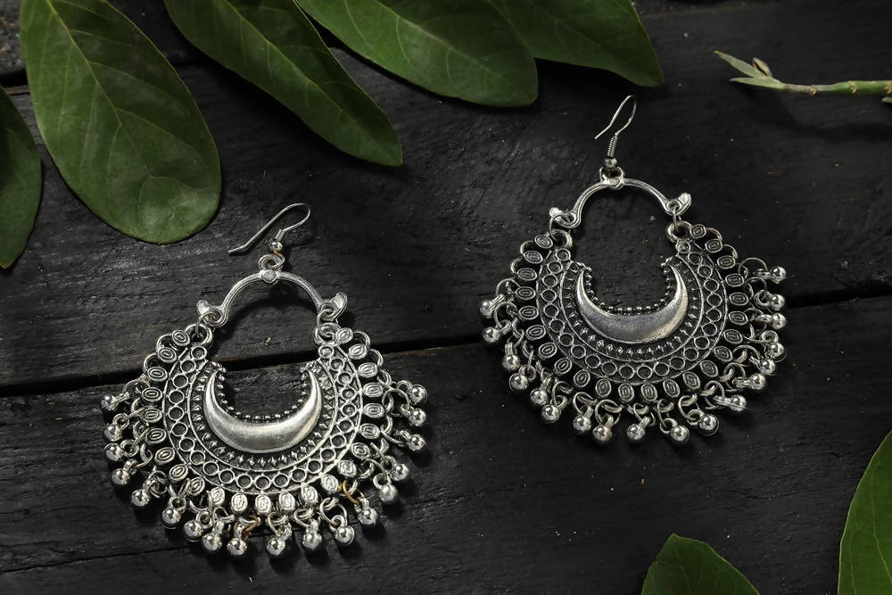 Mominos Fashion Johar Kamal Oxidised Silver-Plated Chandbali Earrings - Distacart