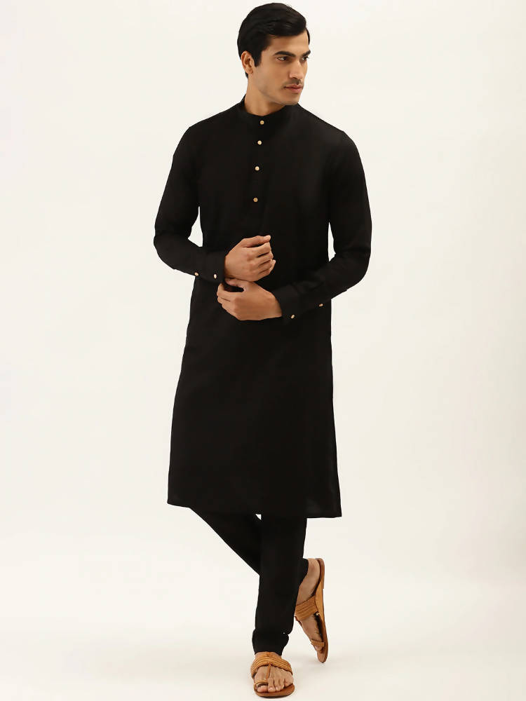 Manyavar Men Black Solid Kurta with Pyjamas - Distacart
