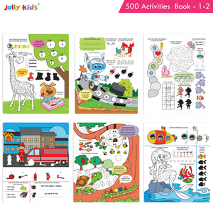 Jolly Kids Fun Learning 500 Activities Books Set of 4| Ages 3-8 years Thinking Skills Activities Learning Counting, Spelling, Solve Puzzle Activities - Distacart