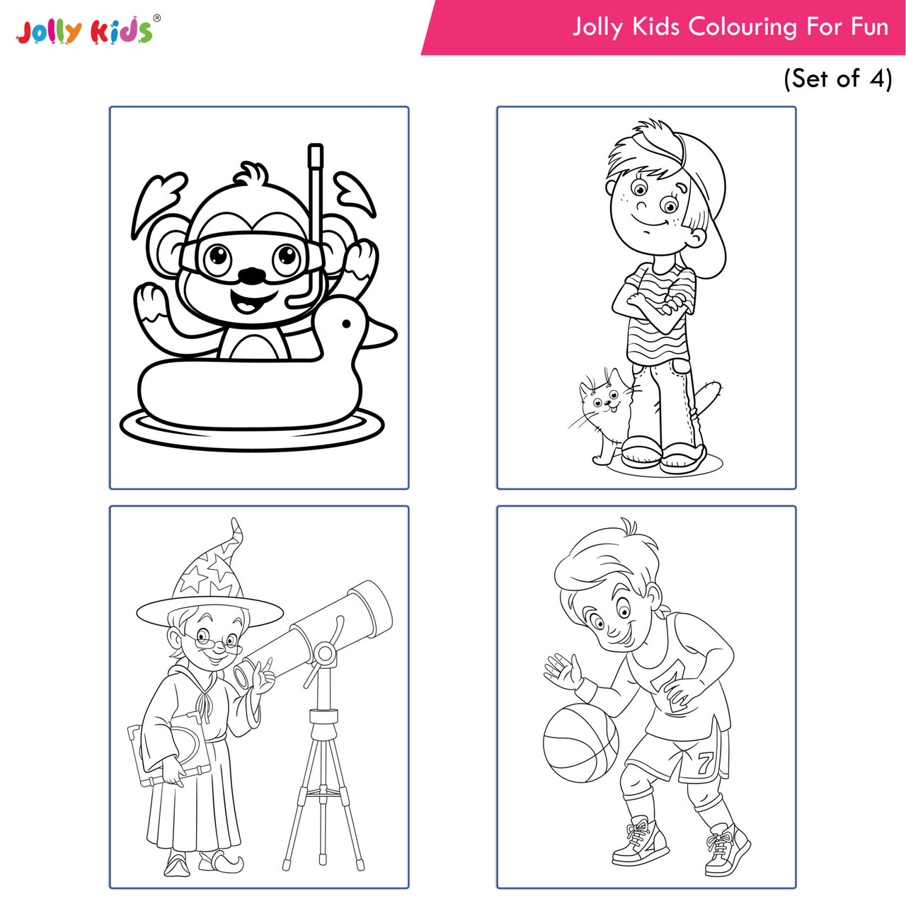 Jolly Kids Colouring for Fun Books B| Set of 4| Each Book 64 Images|Colouring & Painting Books for Kids|Ages 3-8 Year - Distacart