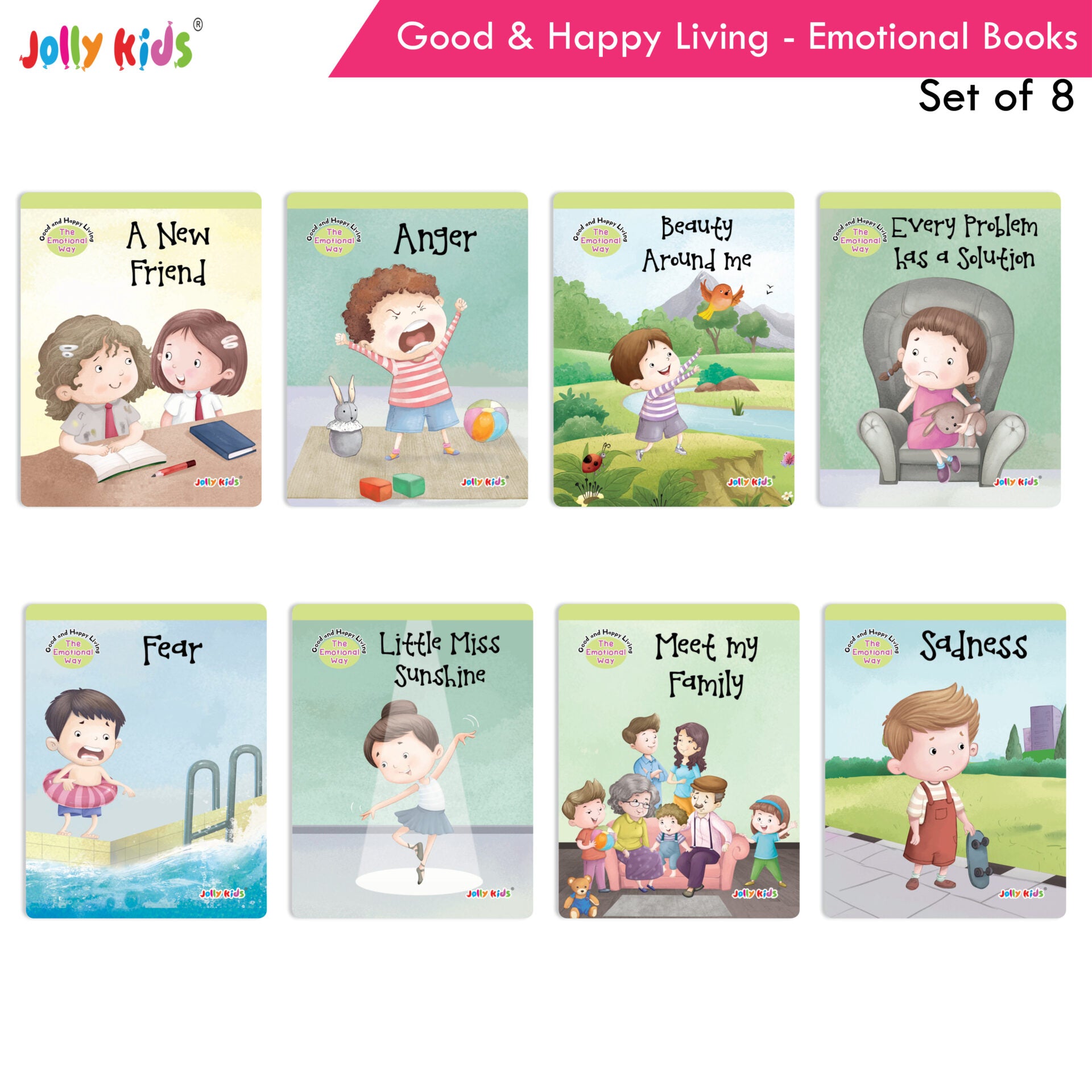 Jolly Kids Good & Happy Living The Emotional Way Story Books (Set of 8) Learning Stories about Feeling and Emotions| Ages 3 - 8 years - Distacart