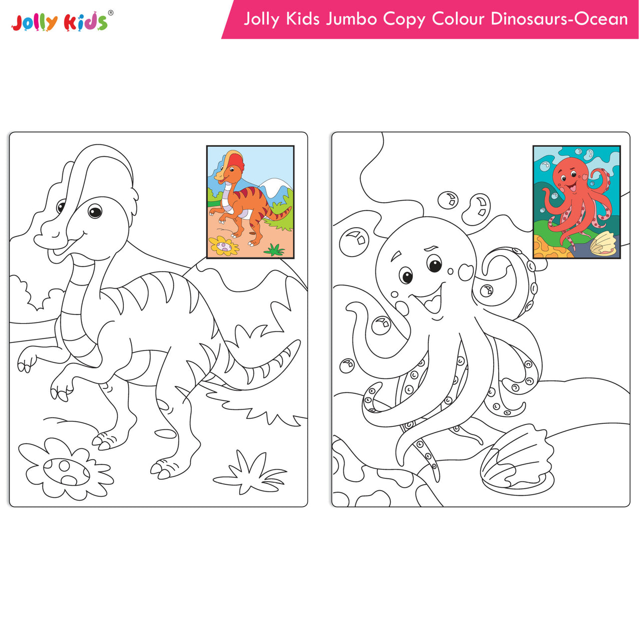 Jolly Kids Jumbo Copy Colouring Books for Kids| Fun Colouring Activity Books: Birds, Dinosaurs, Animals & Ocean| Ages 3-10 Years - Distacart