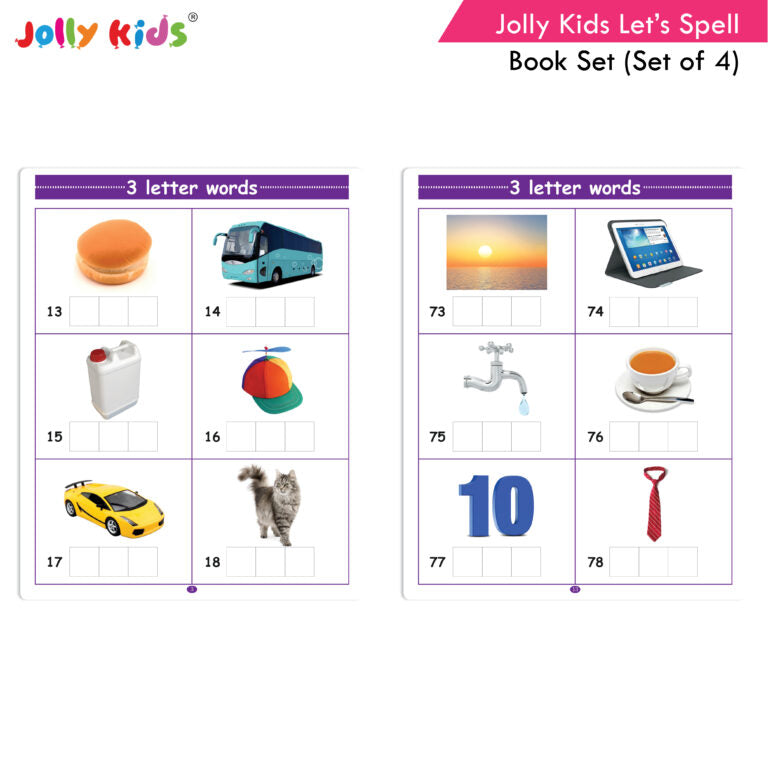 Jolly Kids Let’s Spell 3-4-5-6 Letter Words Books Set of 4| 3 Letter Words | 4 Letter Words| 5 Letter Words| 6 Letter Words| Ages 3-7 years - Distacart