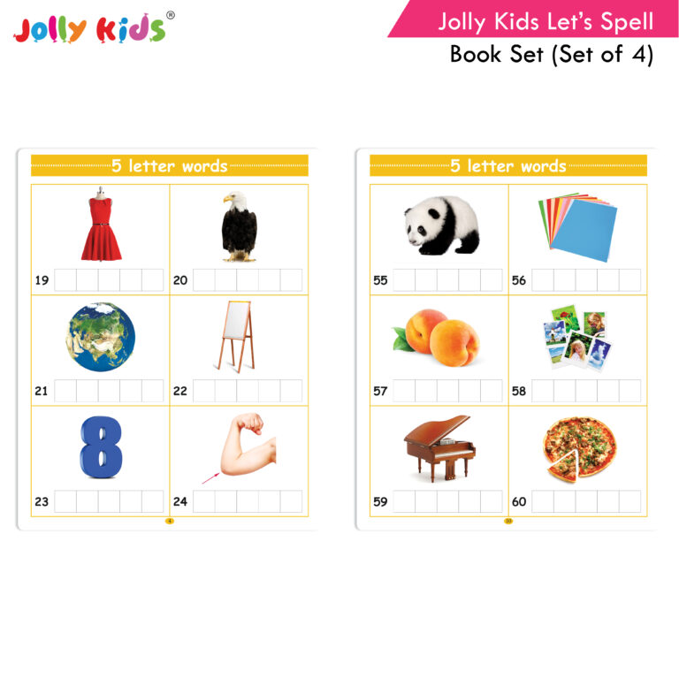 Jolly Kids Let’s Spell 3-4-5-6 Letter Words Books Set of 4| 3 Letter Words | 4 Letter Words| 5 Letter Words| 6 Letter Words| Ages 3-7 years - Distacart