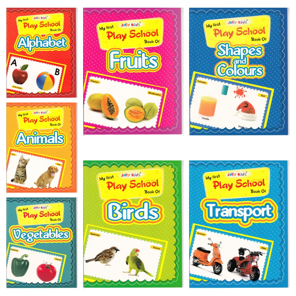 Jolly Kids My First Play School Book Set of 7| Ages 1 - 4 Year| Picture Learing Books like Alphabet, Vegetables, Fruits - Distacart
