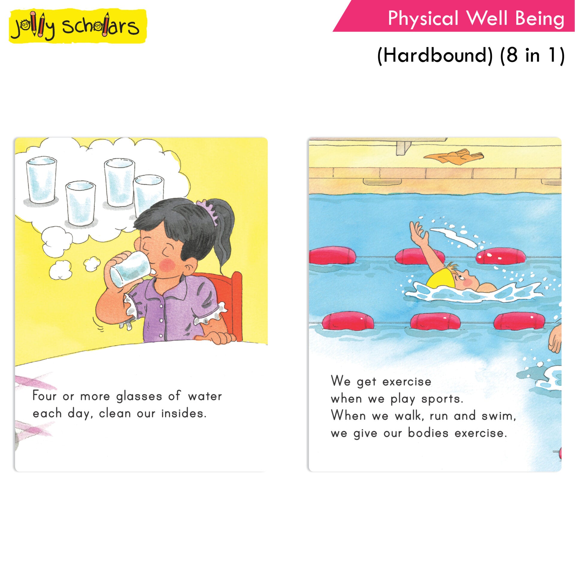 Jolly Scholars Physical Well Being Hardbound 8 in 1 Stories Book for Kids| Promote Physical Health Activity, Fitness & Exercise| Ages 3-6 Years - Distacart