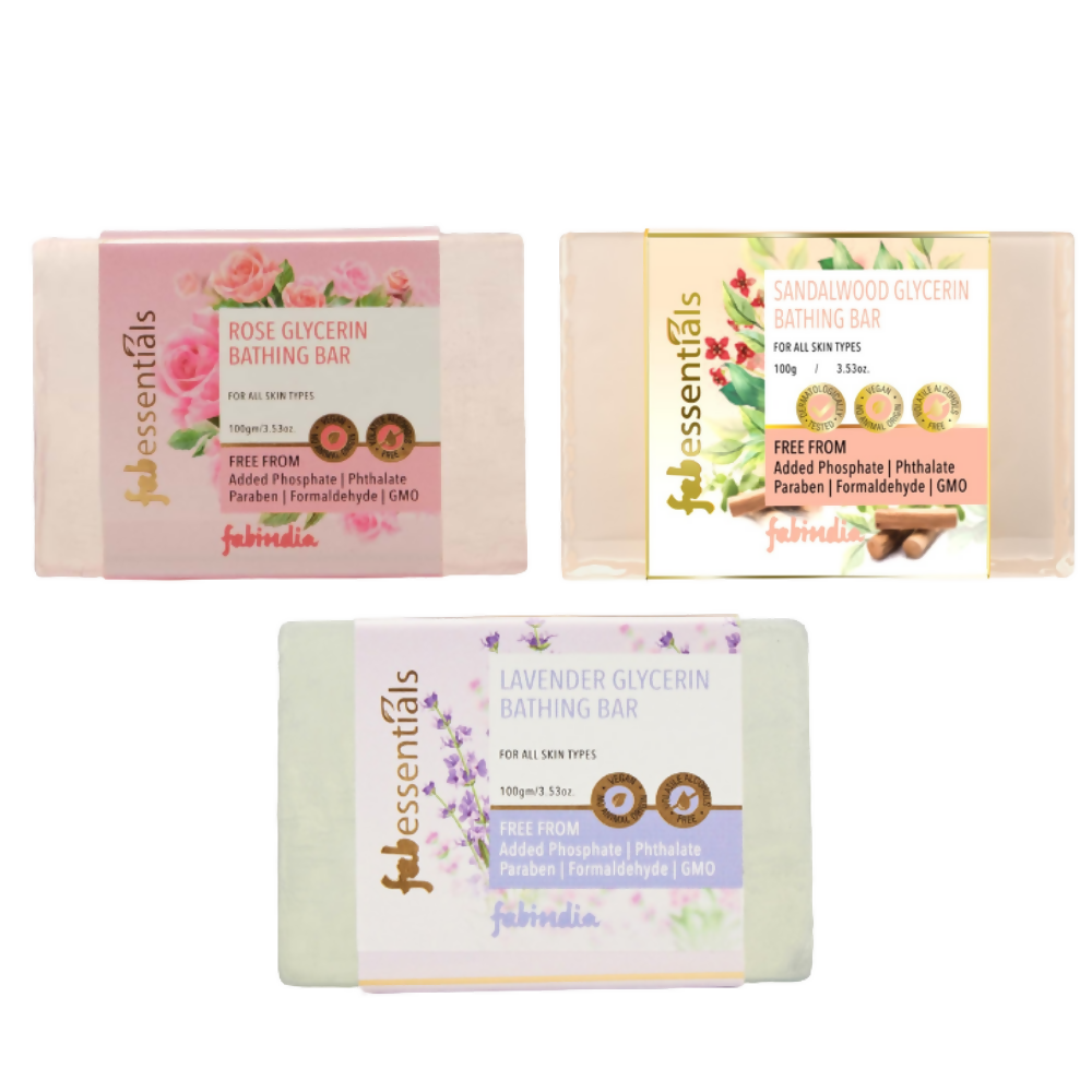 Fabessentials Assorted Glycerin Bathing Bars Combo - Rose, Sandalwood & Lavender - Distacart