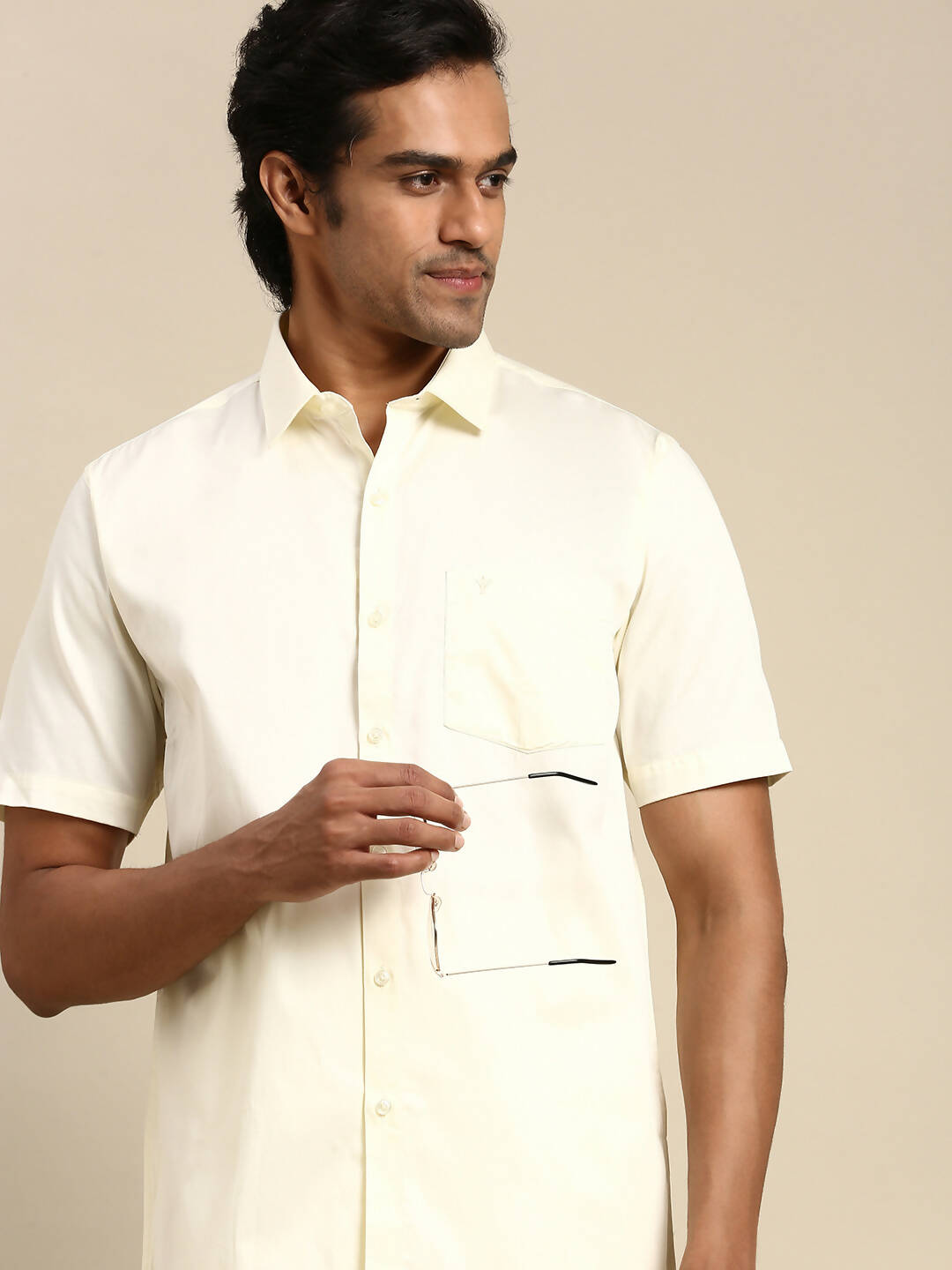Ramraj Cotton Mens Cotton Cream Colour Half Sleeve Shirt - Distacart
