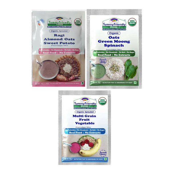 TummyFriendly Foods Stage3 Porridge Mixes Trial Packs - Ragi, Oats, MultiGrain Organic Baby Food for 8 Months Old Baby - Distacart