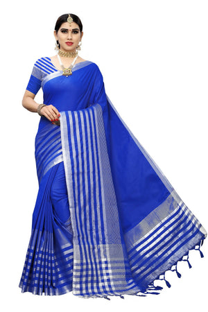 Vamika Blue Cotton Silk Weaving Saree (Twitter Royal Blue) - Distacart