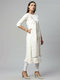 Thumbnail for Ahalyaa Women's Off White Cotton Printed Kurta - Distacart