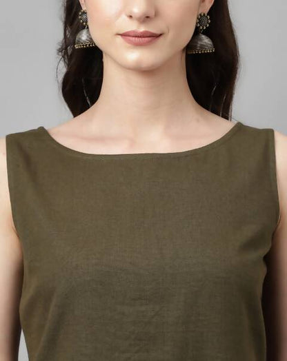 FIORRA Women's Olive Rayon Silk Straight Kurta Set - Distacart