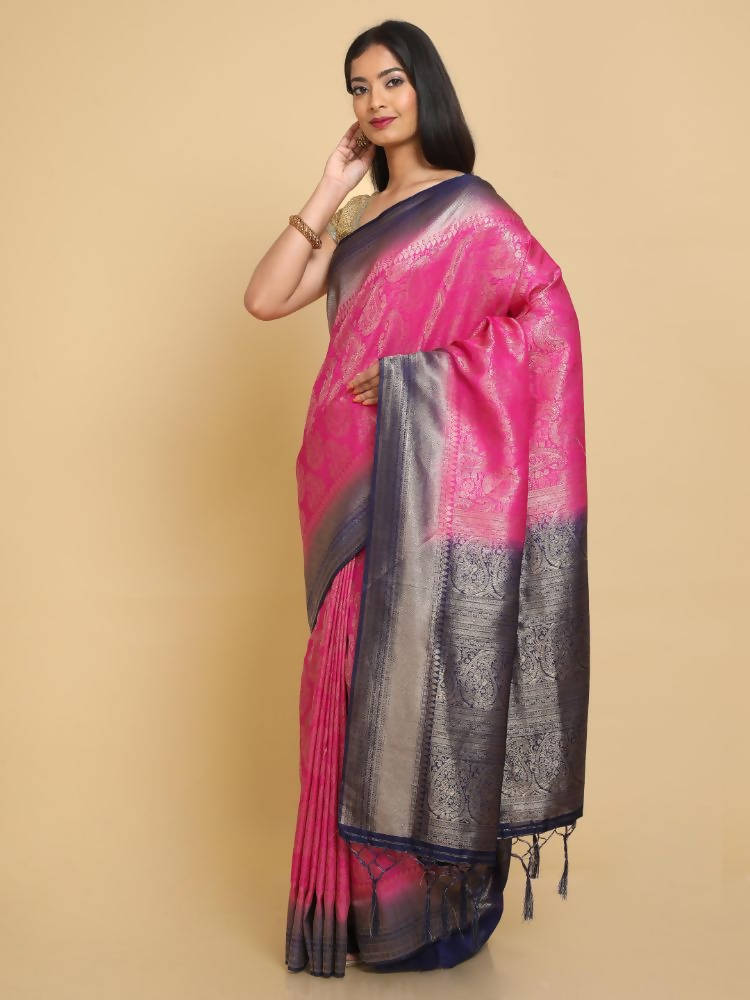 Kalamandir Ethnic Motifs Dark Pink Silk Blend Saree