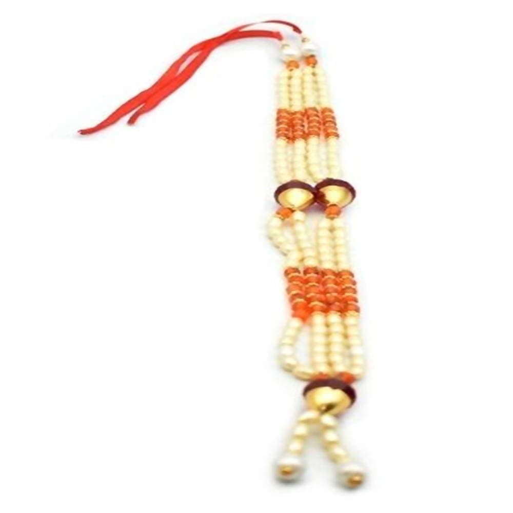 Puja N Pujari White And Golden Pearl Beads Garland