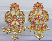 Thumbnail for AD Ruby Designer Hanging Pearls Earrings - Distacart