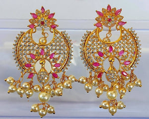 AD Ruby Designer Hanging Pearls Earrings - Distacart