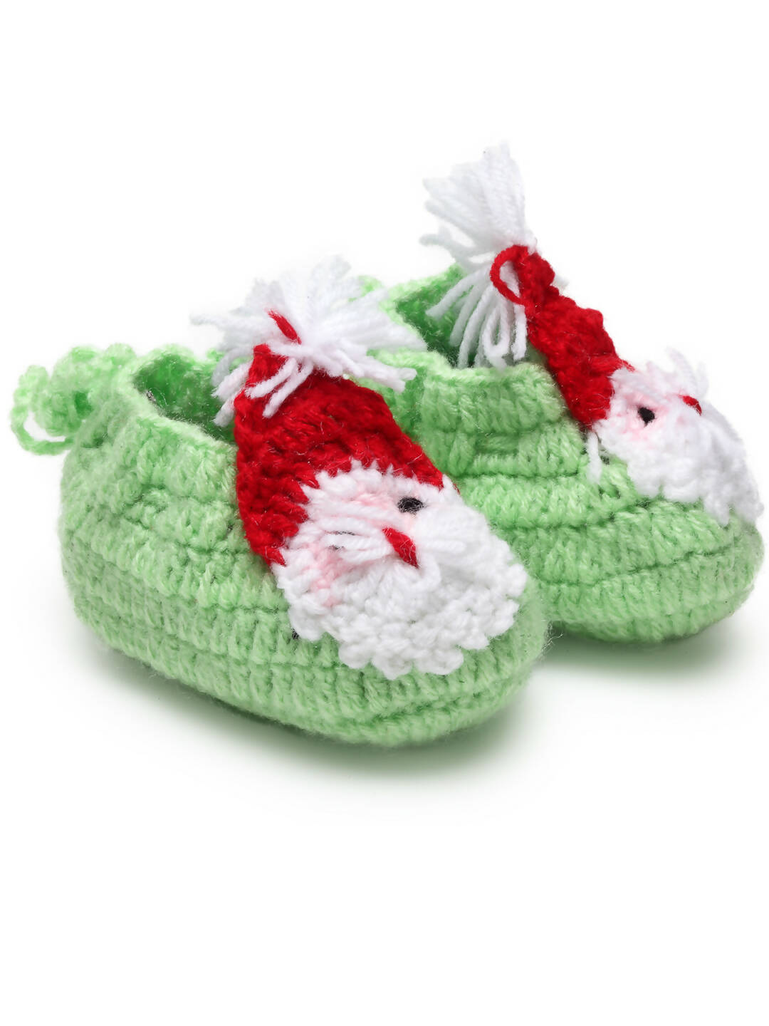 Chutput Kids Woollen Hand Knitted Santa Face Booties - Green - Distacart