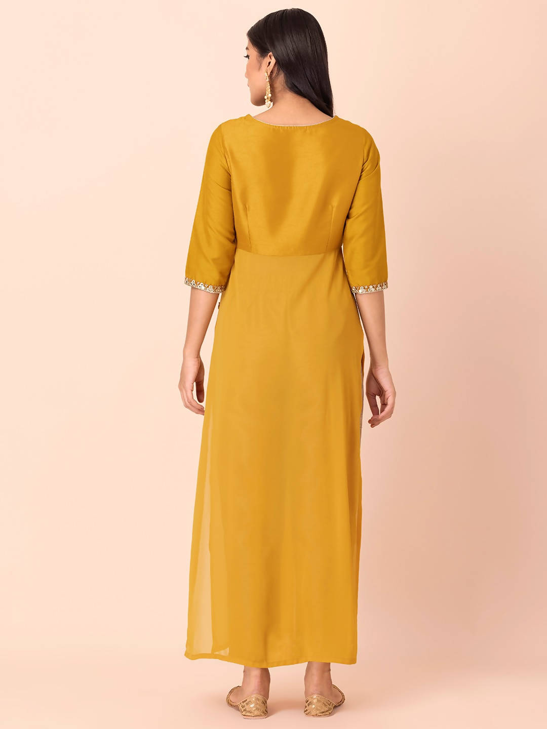 Indya Mustard Yellow Yoke Design Gotta Patti High Slit Kurta - Distacart