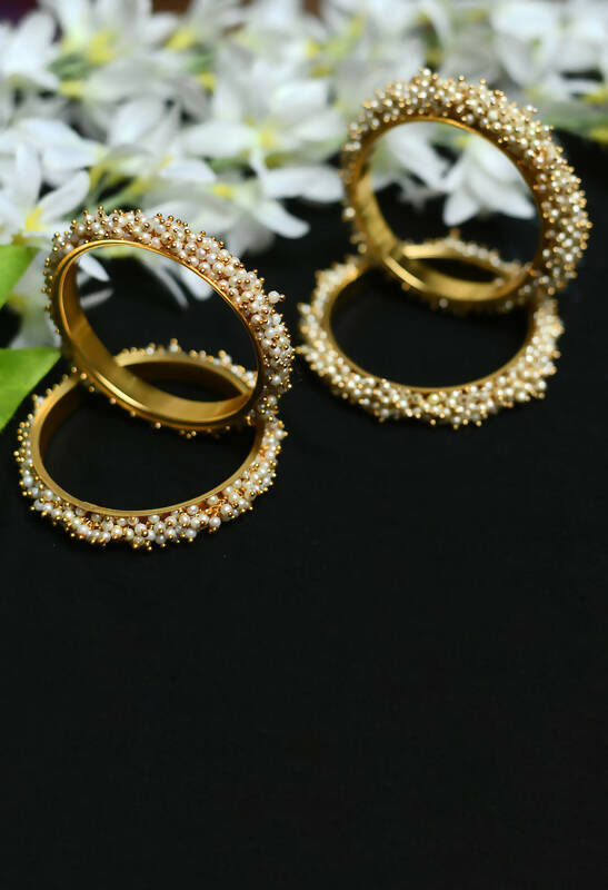 Mominos Fashion Joharkamal Gold-Plated Beads Work Bangles with Rings - Distacart