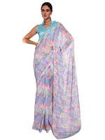 Thumbnail for Blue Georgette Sequence Embroidery Saree With Unstitched Blouse Piece - Rajal - Distacart