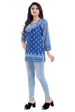 Thumbnail for Snehal Creations Royal Blue Faux Crepe Short Kurti Tunic Top