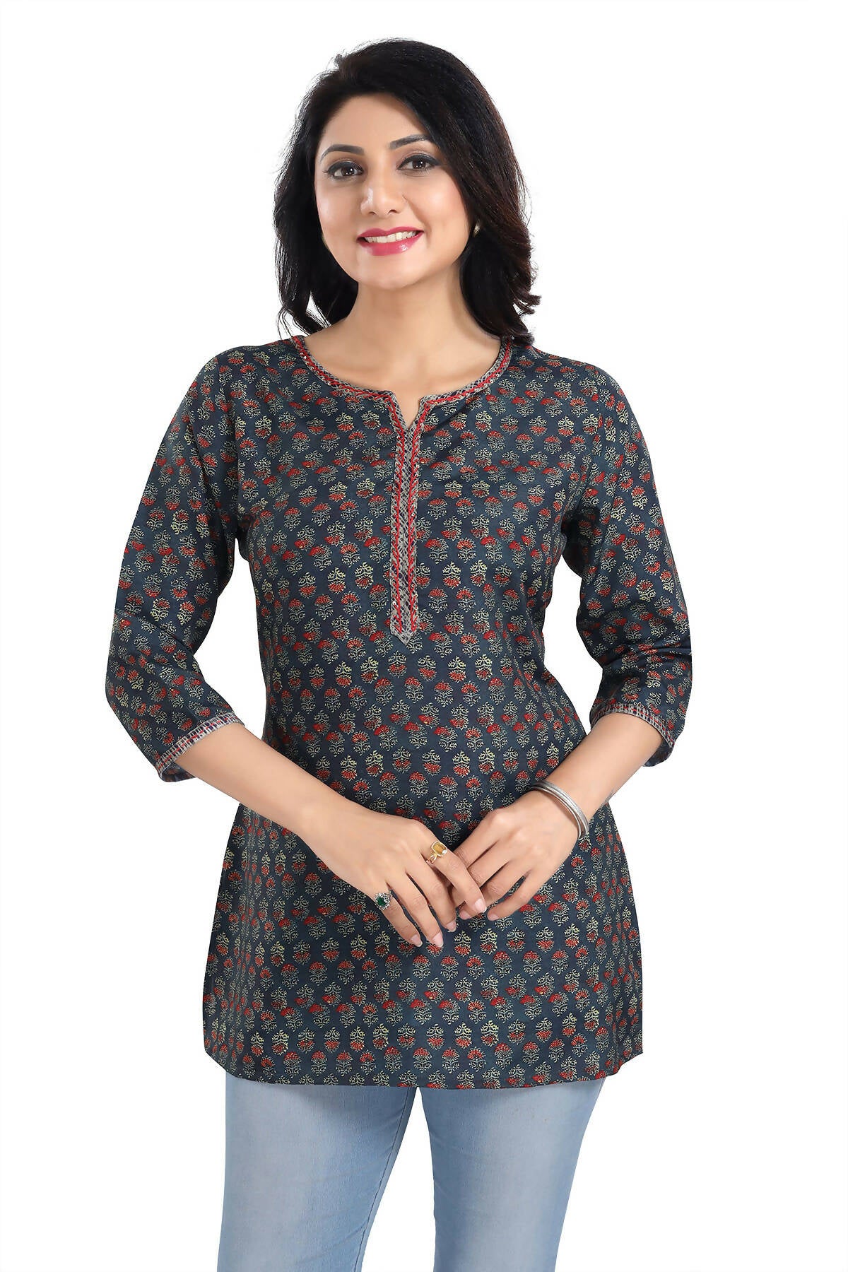 Snehal Creations Novel Navy Blue Rayon Short Kurti Tunic Top - Distacart