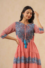 Thumbnail for Juniper Womens Pink Georgette Printed Tiered Midi Dress - Distacart