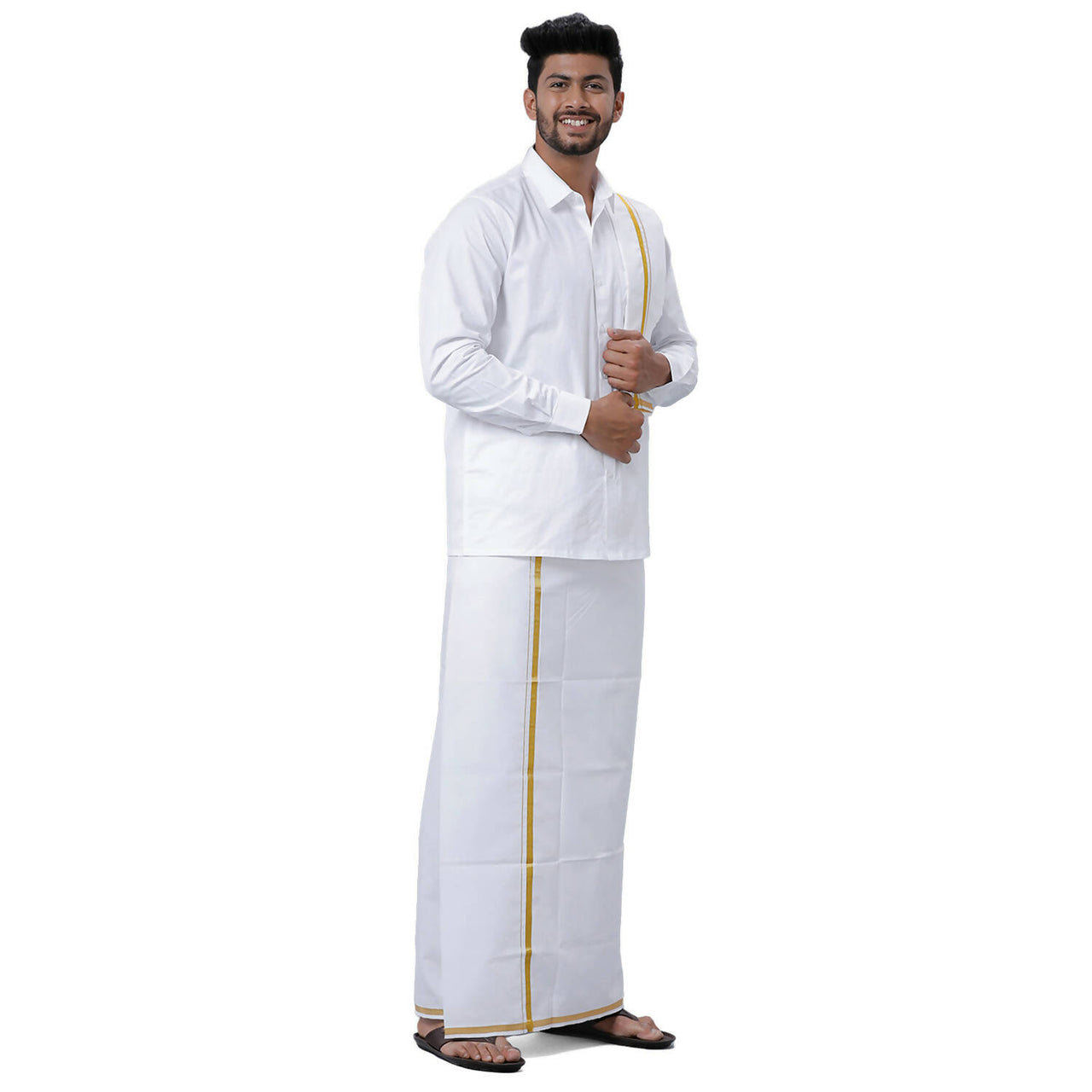 Ramraj Cotton Mens Wedding Set White Regular Dhoti, Shirt & Towel - Distacart
