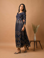 Thumbnail for Kaajh Women's Blue Gold Print Anarkali kurta - Distacart