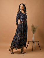 Thumbnail for Kaajh Women's Blue Gold Print Anarkali kurta - Distacart