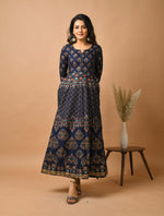 Thumbnail for Kaajh Women's Blue Gold Print Anarkali kurta - Distacart