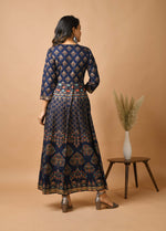 Thumbnail for Kaajh Women's Blue Gold Print Anarkali kurta - Distacart