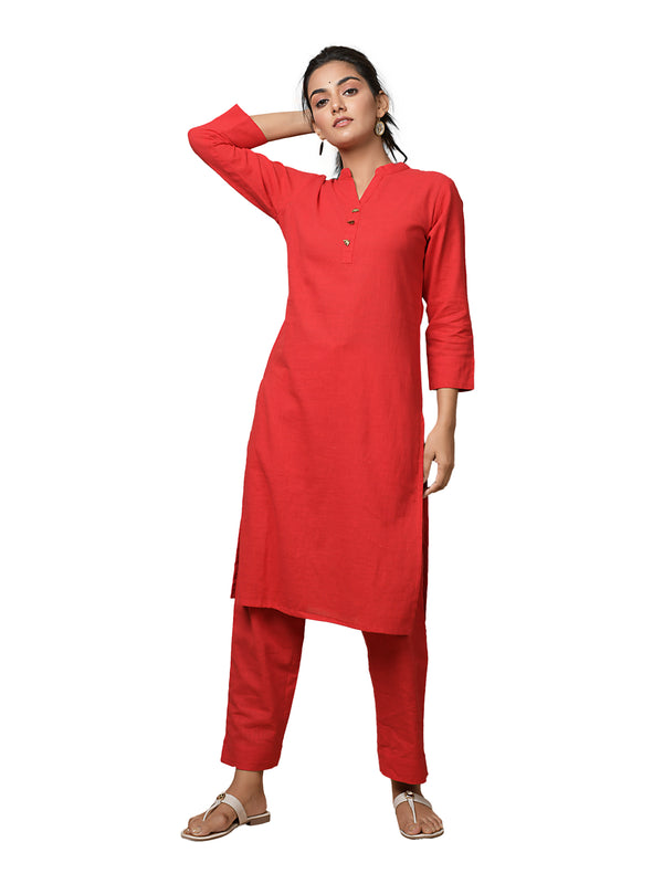 Kaajh Women's Red Solid Metal Embellishment Kurta - Distacart