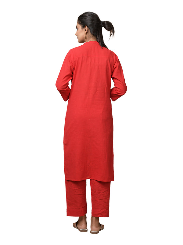 Kaajh Women's Red Solid Metal Embellishment Kurta - Distacart