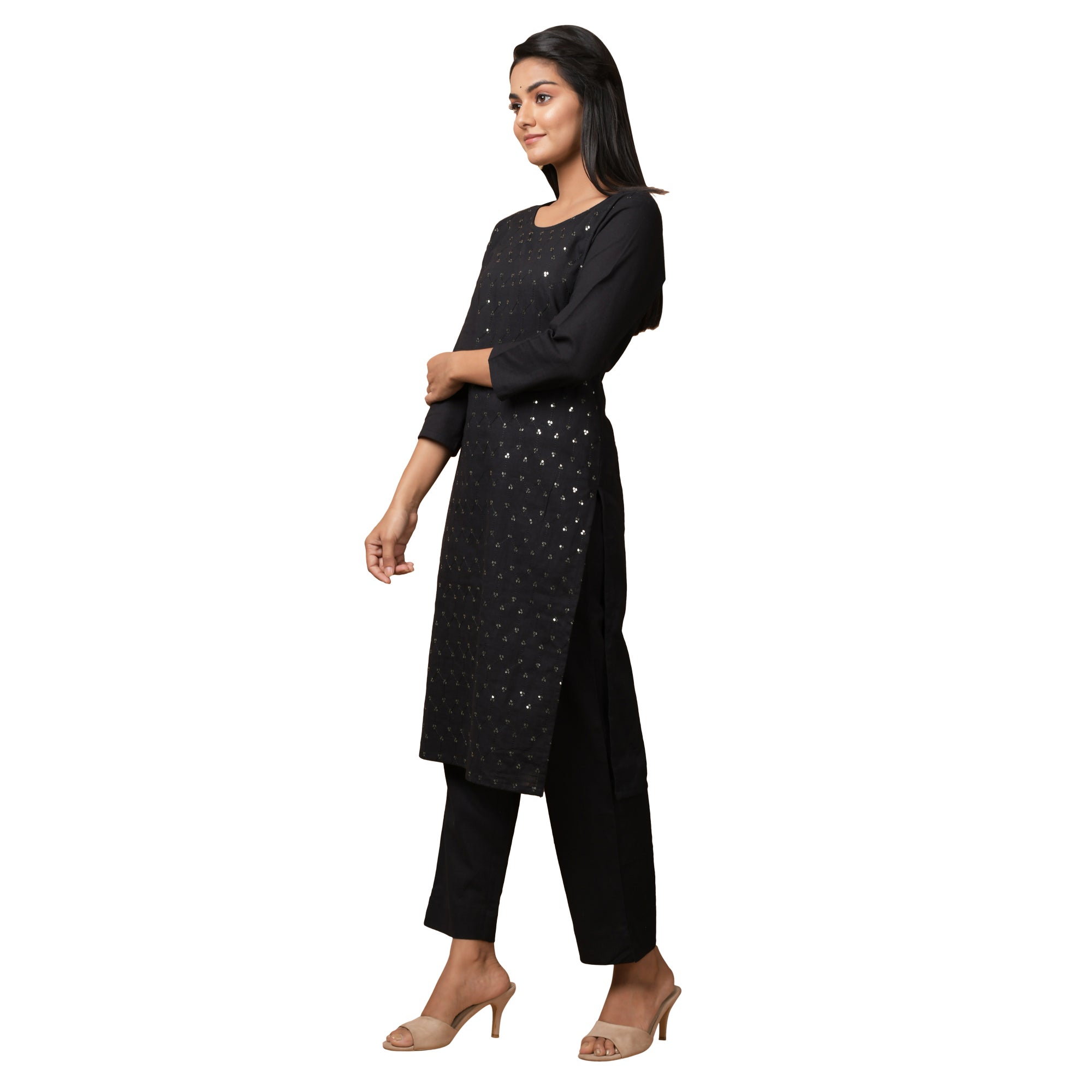 Kaajh Women's Black Solid Sequin Embellishment Kurta - Distacart