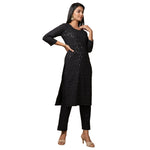 Thumbnail for Kaajh Women's Black Solid Sequin Embellishment Kurta - Distacart